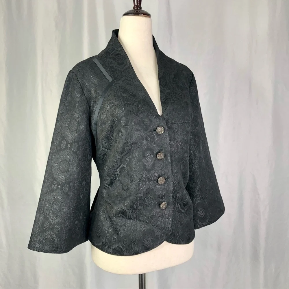 Nicole Miller Collection vintage jacket black metallic brocade bell sleeves S - Picture 1 of 11